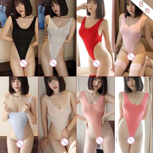 Sexy See Through High Cut Bodysuit Thong Swimsuit Transparent Sheer Milk Spandex Erotic Lingerie Women Underwear Body Suits