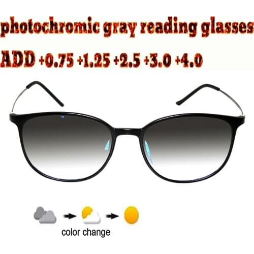 Photochromic Gray Reading Glasses Round Ultralight Trend High Quality Fashion Men Women+1.0 +1.5 +1.75 +2.0 +2.5 +3 +3.5 +4