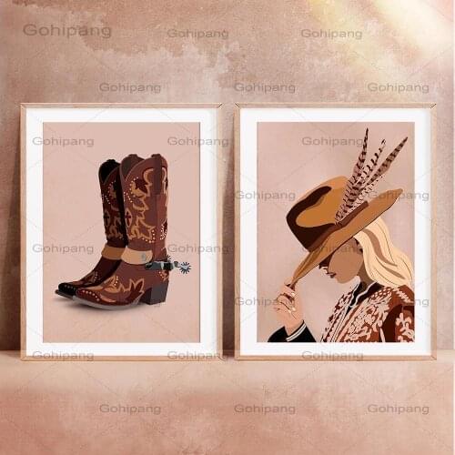 Vintage Boho Cowgirls Canvas Poster Boots Print Beautiful Girl Digital Print Western Wall Art Decoration Wall Pictures for Room
