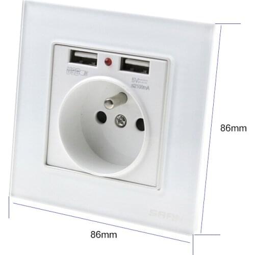 High quality European USB socket export French European socket toughened glass panel 86