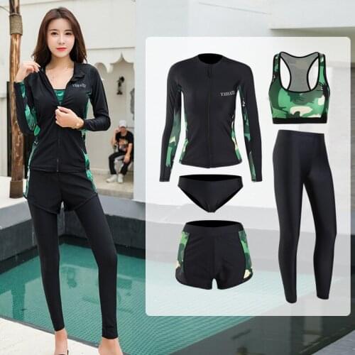 Swimwear Women Sexy Bikini 2019 Bikinis Womens Bather Swim Suit Split Long Sleeve Pants Set Viscose Solid Rashguard Surfing