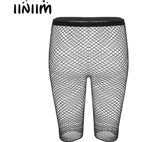 Womens Fishnet Exotic Pants Transparent See Through Sexy Underwear Tights High Waisted Legging Half Pants for Night Clubwear
