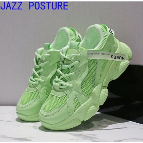 Womens sneakers 2021 platform sneakers white green thick leather sneakers lace-up vulcanized sole casual shoes w251