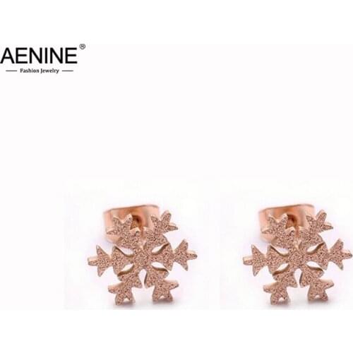 AENINE Fashion Frosted Snowflakes Stud Earrings Jewelry Titanium Stainless Steel Earrings For Women Christmas Gift AE17010