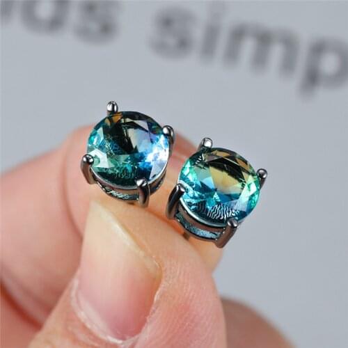 Punk Female Rainbow Crystal Earrings Classic Black Gold Color Small Stud Earrings For Women Trendy Bridal Round Wedding Earrings