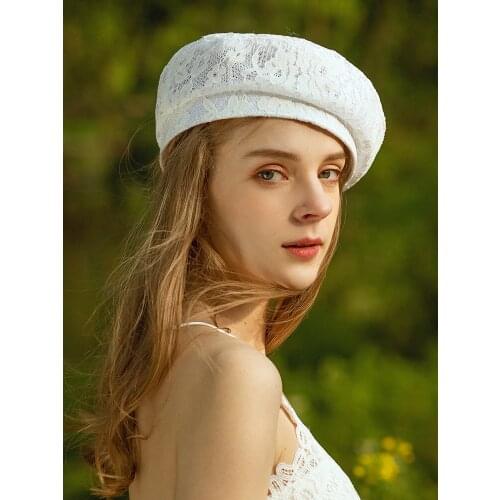 B-7956 Adult Knitting Hats Summer Thin Womens Breathable Lace Mesh Navy Beret Hat White Net Red Fashion Painter Cap Adjust