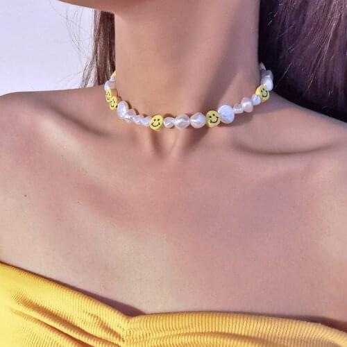 Smile Bead Necklace Chain Gift For Women Star Moon Lock Pendant Jewelry 2021 New Trend Party Beach Creative Choker