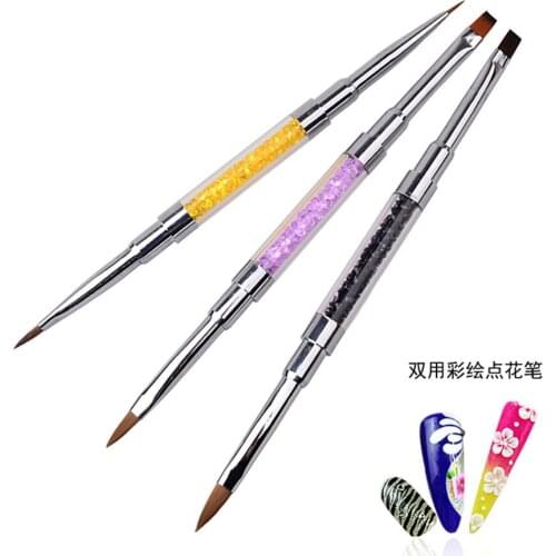 2 Head Nail Art Acrylic UV Gel Extension Builder Rhinestone Painting Brush Lines Liner Pattern Drawing Pen Manicure Tool