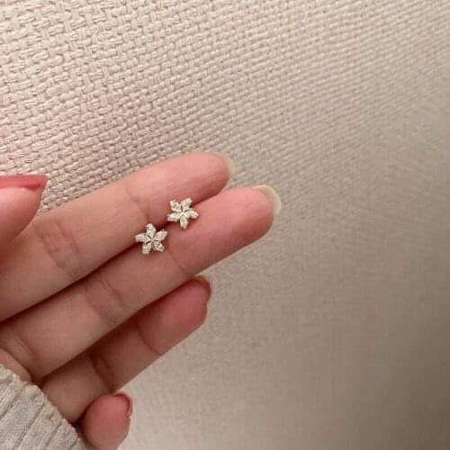 2021 Student New Arrival Brinco Cute Fine Jewelry Delicate Girl Women Ear Stud Tiny Cz Flower 925 Sterling Minimalist Earring