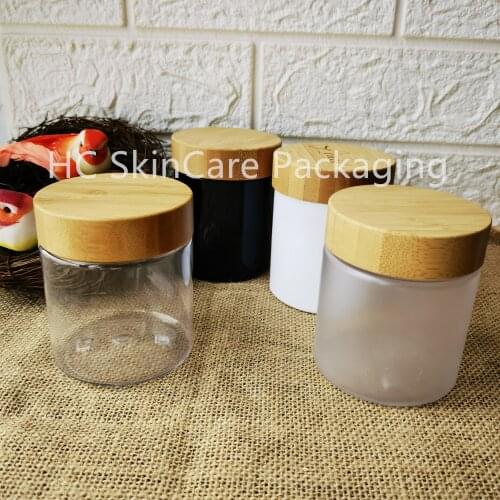 250g Cosmetic Body Cream Jar With Bamboo Wood Lid Plastic Container Skin Care Packaging Shampoo Jars
