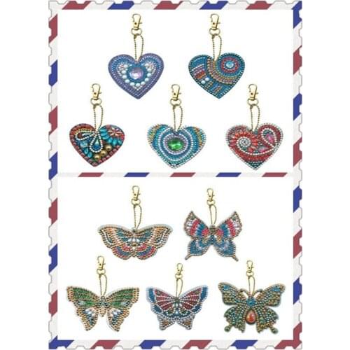 5pcs DIY Full Special Shaped Diamond Painting lover Keyring Keychains Kits Unique Shining Women Girl Bag Jewelry Handmake Gifts