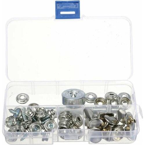 62pcs Stainless Steel Snap Fastener Buttons Screws Studs For Tarpaulin Tent Boat Cover Repair Kit With Storage Box