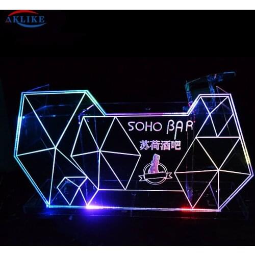 Design Illuminated Acrylic Bar DJ Table AKLIKE Custom Dj booth Colorful LED Lights Customized Logo Furniture Desk for Sale