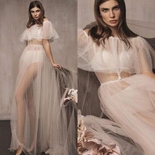 White Bridal Boudoir Dress Sleepwear Lingerie Lace Sexy Long Nightgown Illusion Bathrobe Tulle Nightwear Babydoll Robe Gowns
