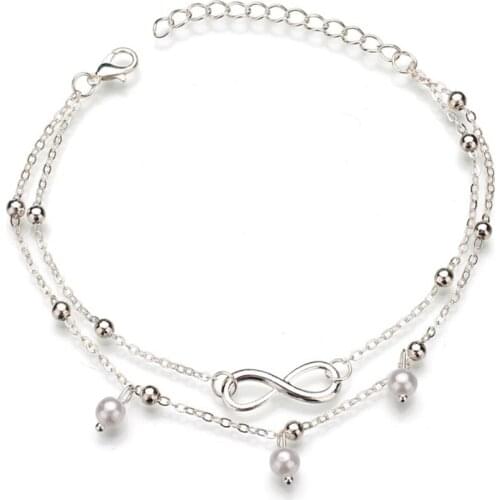 Beaded Leg Bracelet Women Anklets Female Eight Word Ankle Bracelet Fashion Jewelry Accessories Woman Beach Ankle Wear tobillera