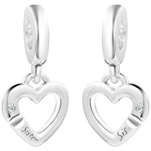 2021 New 925 Sterling Silver Linked Sister Hearts Split Dangle Charm Beads Women DIY Jewelry Gift Fits Pandora Bracelet Berloque