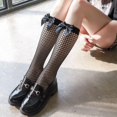 Black White Bow Stockings Women Summer Fishnet Stocking Streetwear Japanese Fashion Cute Lolita Stocking JK Medias De Mujer