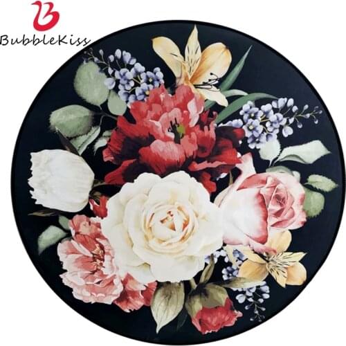 Bubble Kiss Black Round Carpets Retro Printed Living Room Area Rugs Comfortable Home Bedside Foot Pad Non Slip Decor Floor Mats