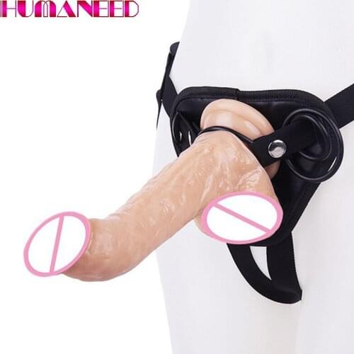 Black Strapon Dildo Foreskin Bend Dildo Realistic Dick Fake Penis with Suction Cup Sex Toys for Lesbian BDSM Adjustable Anal Gay