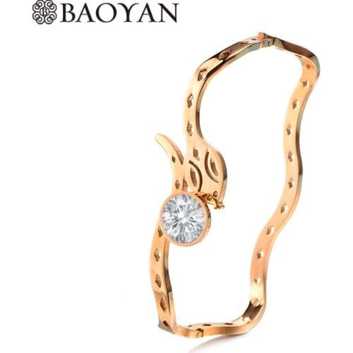 Clearence-sale Baoyan Irregular Geometric Rose Gold Bangle Bracelet Women Stainless Steel Zircon Crystal Bangle Women