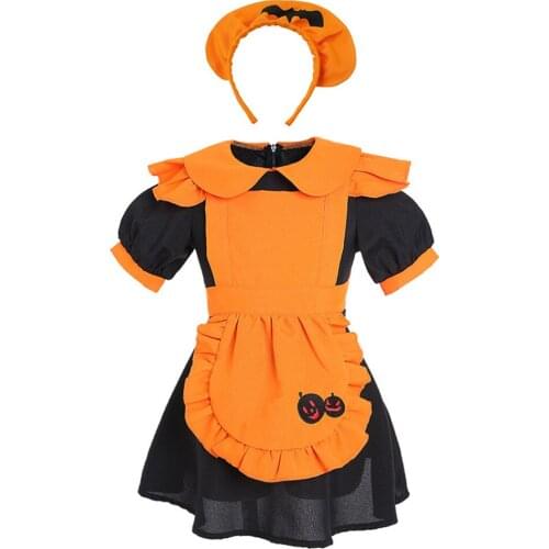 Kids Girls Children Witch Maid Dress Little Girls Halloween Pumpkin Bat Party Costume Dresses