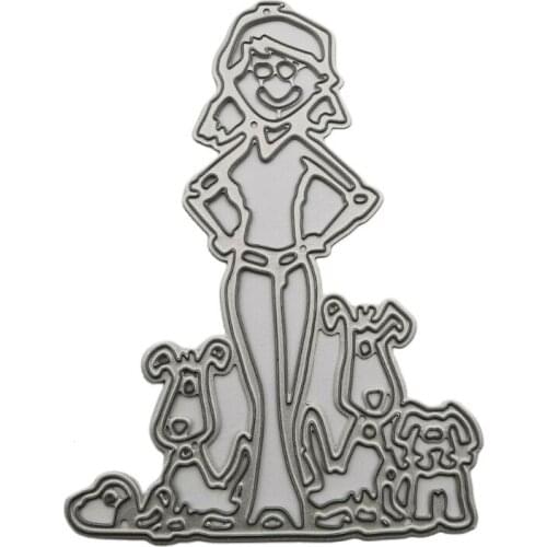 Girl Dog Metal Cutting Dies Stencils DIY Scrapbooking Album Paper Card Template Mold Embossing Craft Decoration