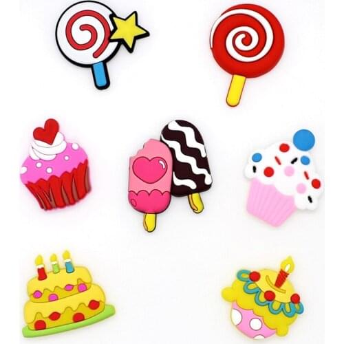 Kids 7pcs Cute Cartoon PVC Dessert Cake Ice Cream Shape DIY Shoes Phone Case Crafts Making Charm Decorations Accessories Kit Toy
