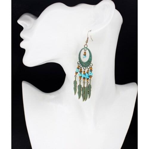 Elliptical Hollow Earring For Women Pendant Fringes With Long Leaves Tassels Hanging Natural Stone Accessories Kolczyki
