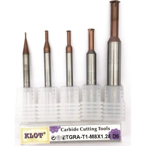KLOT HRC60 TiCN Coated Solid Carbide 1 Tooth Thread Mill Spiral Helical M1.4 M1.6 M2 M2.5 M3 M4 M5 M6 M8 Milling cutter