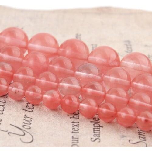 Natural Stone Smooth Pink Cherry Quartz Loose Beads 15" Strand 4 6 8 10 12 MM Pick Size For Jewelry Making DIY Charm Bracelet