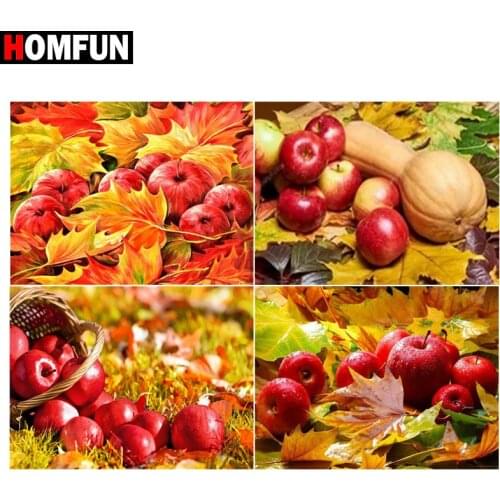 HOMFUN Paint With Diamond Embroidery "Apple basket maple leaf" Diamond Painting Full Square Round Picture Of Rhinestone Decor