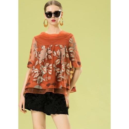 Mesh embroidery top lace baby shirt 2021 spring and summer new large loose and thin bow shirts 0404