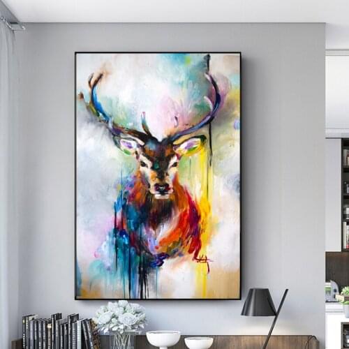 Canvas Painting Graffiti Art Animal Colorful Deer Posters and Prints Abstract Wall Art Picture for Bedroom Offices Home Decor