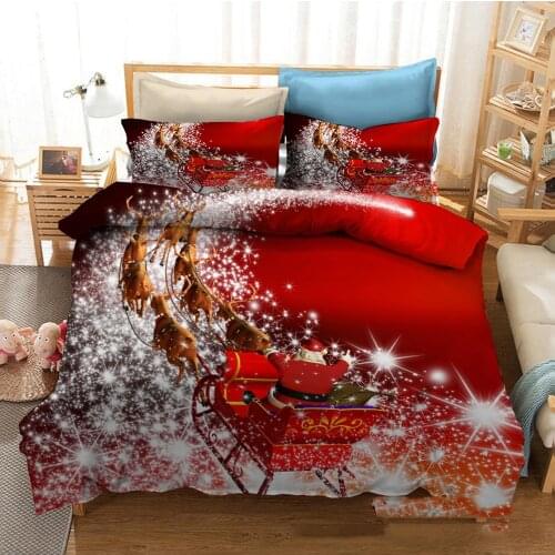 Bedding Set Santa Claus Riding Wooden Sled 2/3 Piece Microfiber Polyester Duvet Set and Pillow Shams with Zipper Closure