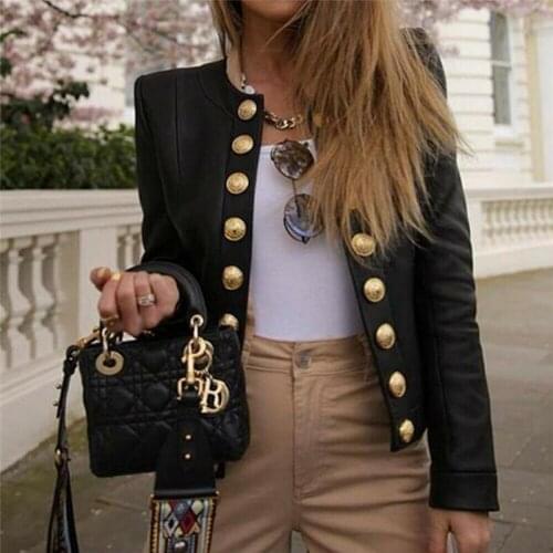 Button Style Women Jackets Ladies Long Sleeve Coats Clothes Round Neck Female Coat Biker Casual Tops Blazer