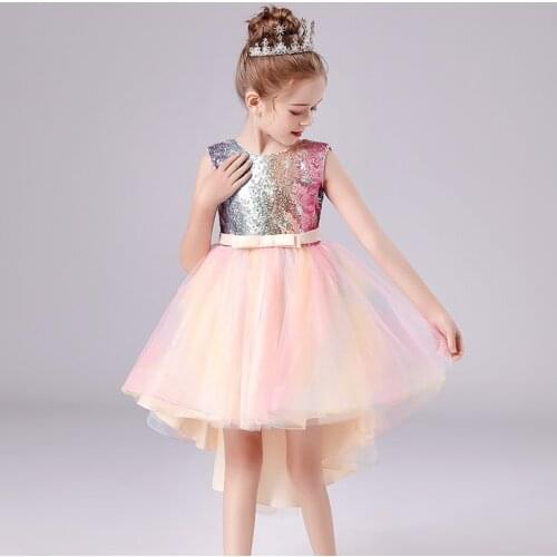 Summer Girls clothes Rainbow sequined sleeveless Tailing dress Birthday party prom dress for girls 4 to 12 years old