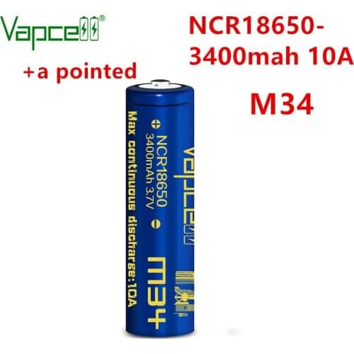 Vapcell NCR 18650 3400mah 10A M34 3.7V Li lon Battery Rechargeable Button Top Cell For Flashlight Power Tools