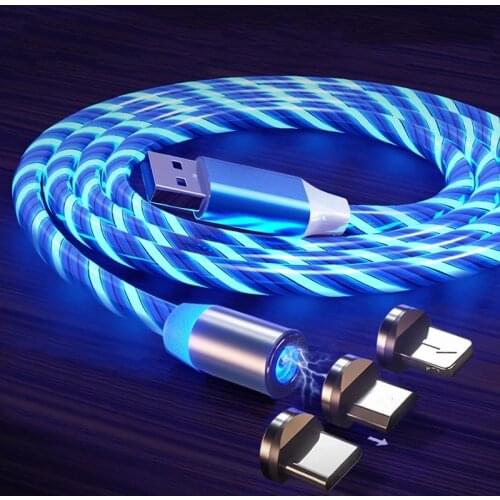 Flowing Light Charging Magnetic USB Type C Cable Magnetic Cable USB Micro Charger Cable Wire For iPhone Samsung Charge Wire Cord