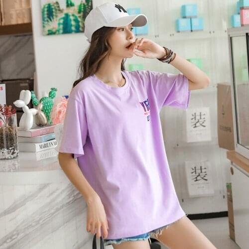 Grace&Taste Fashion Short-Sleeved T-Shirt Tops Women Wear Design Feeling Spring Summer New Medium Long Loose Clothes Tees