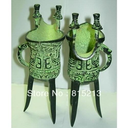 Wang 00084 A pair of Cups of Rare Old Chinese Bronze Statue