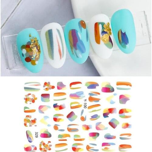 Art Nail Sticker Abstract Illustration Decal Colorful Eye Flower Line Press on Fake Nails Art for Women