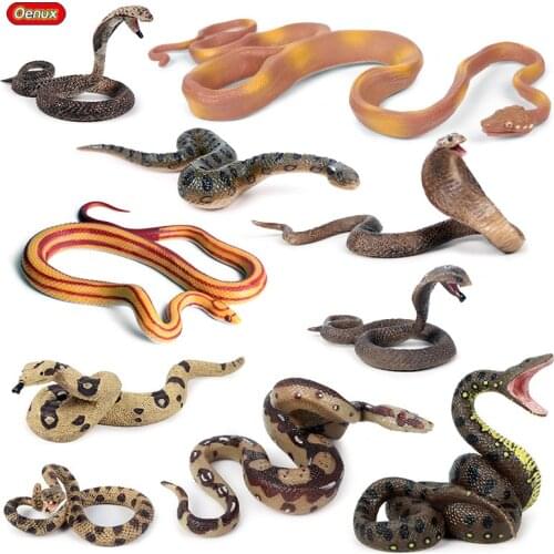 Oenux Forest Snakes Animals Model Simulation Rattlesnake Python Cobra Anaconda Action Figures PVC Lifelike Education Kids Toy