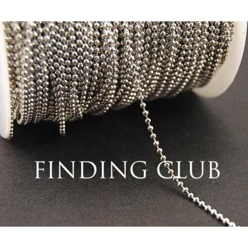 New factory price 5Meters 2mm Rhodium Brass Faceted Ball Bead Chain Jewelry Necklace Findings in Bulk