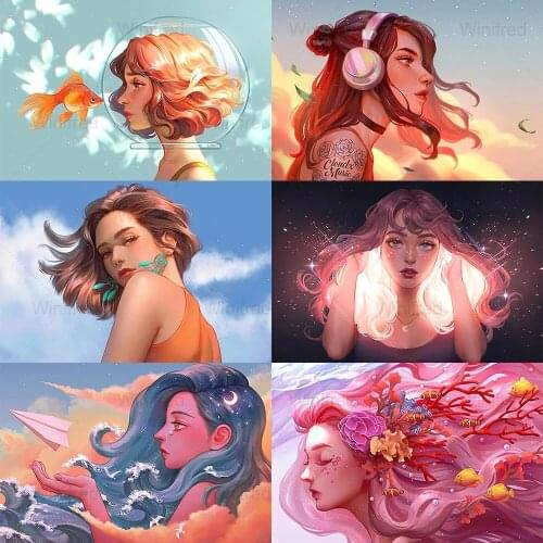 Full Square Round Diamond Painting Cartoon Girl Portrait Diamond Embroidery 5D DIY Paste Diamond Illustration Mosaic Home Decor