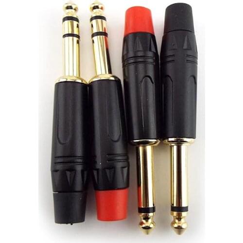 Gold-Plated 2 Pole Mono / 3 Pole Stereo Jack 6.35mm Connector 6.5MM 1/4 Inch Plug Audio Microphone Cable Connector