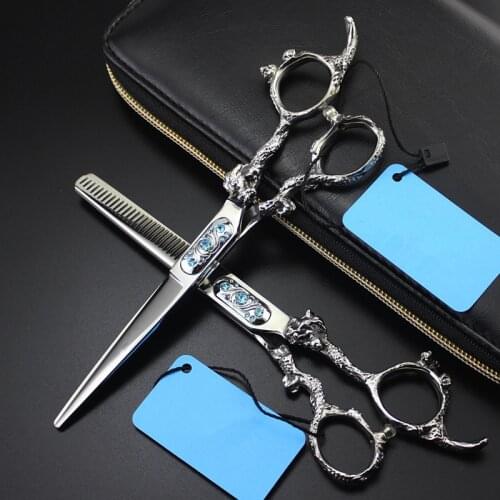 Professional japan 440c 6 inch Dragon handle gem hair scissors cutting barber hair salon thinning shears hairdressing scissors