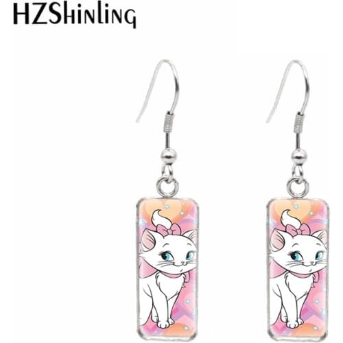 Marie Cats Paintings Rectanglur Hook Earrings Glass Earrings Ear Accessories for Girls Gifts