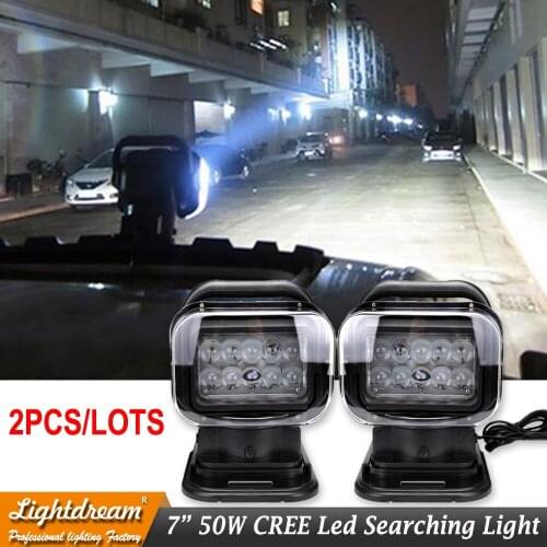 Black 12v 24v 50w LED Rotating Remote Control Work Light Spot for Off road Vehicles Trucks Car Boat SUV Emergency Lighting x2pcs
