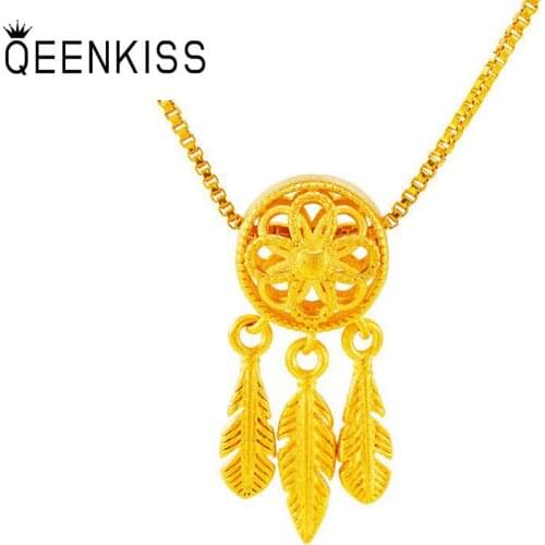 QEENKISS PT504 Fine Jewelry Wholesale Fashion Woman Girl Mother Birthday Wedding Gift Dreamcatcher 24KT Gold Pendant NO CHAIN
