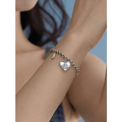 S925 Love Cupid Angel Pendant Sterling Silver Bracelet Punk Style Women Thai Silver Bracelet